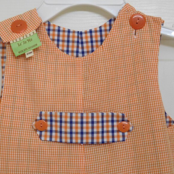 Le' Za Me Reversible Plaid Football Gingham Print Overalls sz 24 Months - Picture 4 of 4